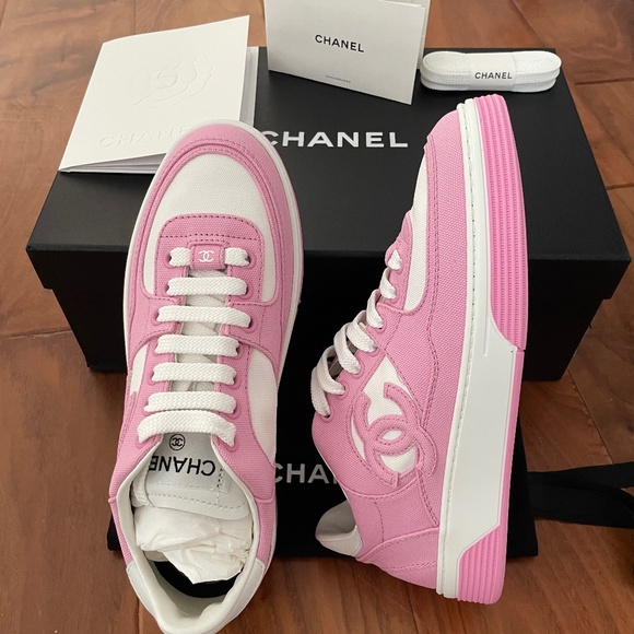 Chanel Cloth 24C Pink Trainers Sneakers 37.5 - Picture 1 of 11